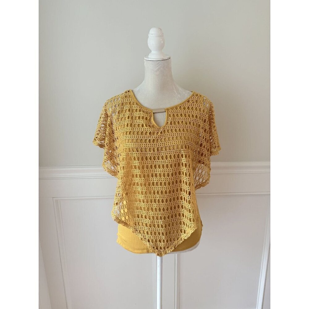 Naif Yellow Crochet OverlayTop With Keyhole Neckline S